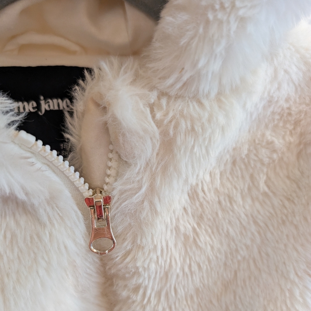 ME JANE MINI baby girl super fuzzy bear ears hooded plush cream jacket - Picture 3 of 11